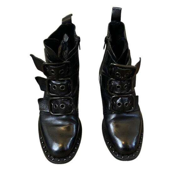 Just Juice Italy Black Leather Buckle Studded Ankle Boots –Goth Booties, Size 37 - Picture 1 of 9